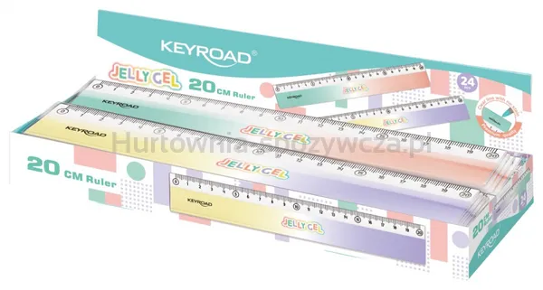 Linijka KEYROAD Jelly Gel, 20cm, display, mix kolorów