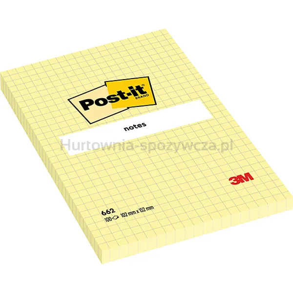 Post-It Karteczki Samoprzylepne W Kratkę (662), 102X152Mm, 1X100 Kart., Żółte 