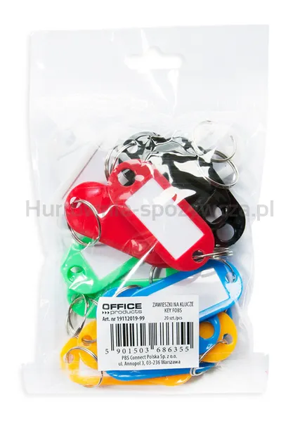 Zawieszki na klucze OFFICE PRODUCTS, 50x20mm, 20szt., mix kolorów