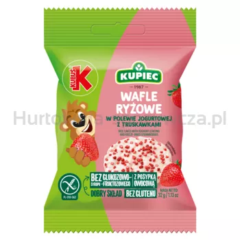 Kupiec Kubuś Wafle ryżowe z polewą jogurtową z liofilizowaną truskawką 32 g