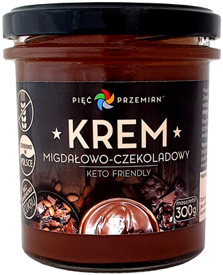 Krem Migdałowo - Czekoladowy Bez Dodatku Cukrów Bezglutenowy Keto 300 G - Pięć Przemian [BIO]