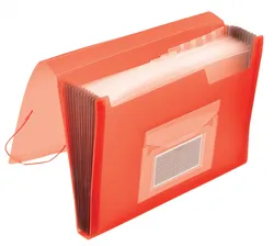 Q-Connect Teczka harm. z gumką  PP, A4, 12-przegr., transparentna czerwona 