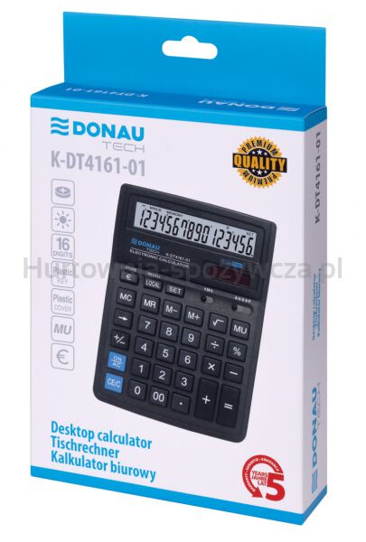 Donau Kalkulator biurowy TECH, 16-cyfr. wyświetlacz, wym. 190x143x40 mm, czarny  - 5