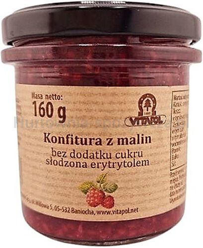 Konfitura z malin słodzona erytrytolem  B/C 160g