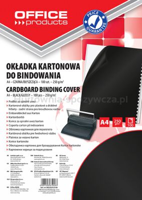 Office Products Okładki do bindowania karton, A4, 250gsm, błyszczące, 100szt., czarne [BIURO]