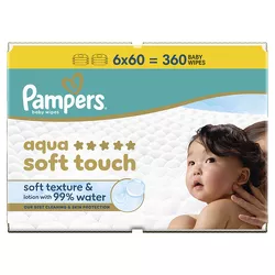 Pampers Aqua Soft Touch Chusteczki Nawilżane Dla Dzieci, 6 Opakowań po 60 szt. Chusteczek