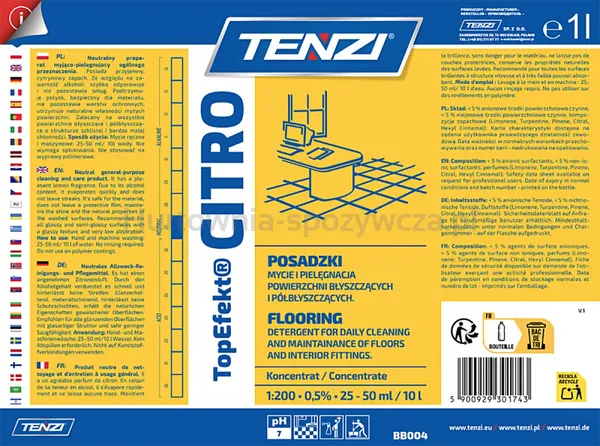 Neutralny płyn do mycia posadzek TENZI, Topefekt, zapach cytrusowy, Citro, 1l