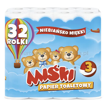 Miśki Papier Toaletowy 32 Rolki 3-Warstwowy