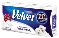 Velvet Papier Toaletowy celulozowy Delikatnie Biały, 3-warstwowy, 150 listki, 8szt., biały