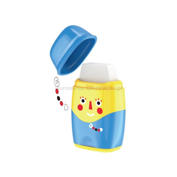 Temperówka plastikowa KEYROAD Hello, z gumką, podwójna, z pojemnikiem, display, mix kolorów - 5