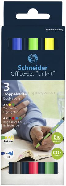 Zestaw SCHNEIDER LINK-IT Office Set, długopis i zakreślacz w jednym, pudełko, 6szt., mix kolorów - 2