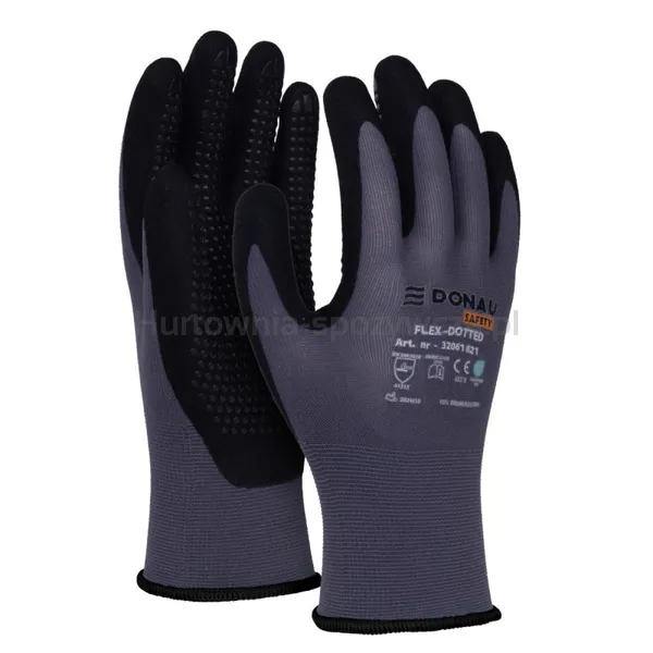 Rękawice DONAU SAFETY Flex-Dotted, kat. II, rozm. 10, szare