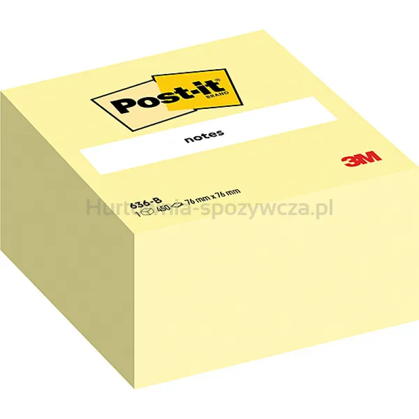 Post-It Kostka samoprzylepna (636B), 76x76mm, 1x450 kart., żółta 