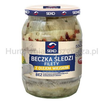 Beczka śledzi filety z olejem wiejskim 550g SEKO