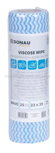 Ścierka DONAU HOME, z wiskozą 70%, rolka, fala, 23x39cm, 25 listków, niebieska