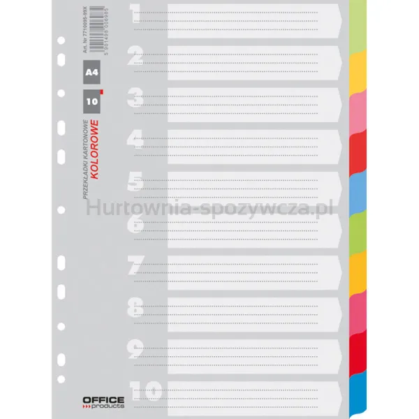 Przekładki OFFICE PRODUCTS, karton, A4, 223x297mm, 10 kart, mix kolorów