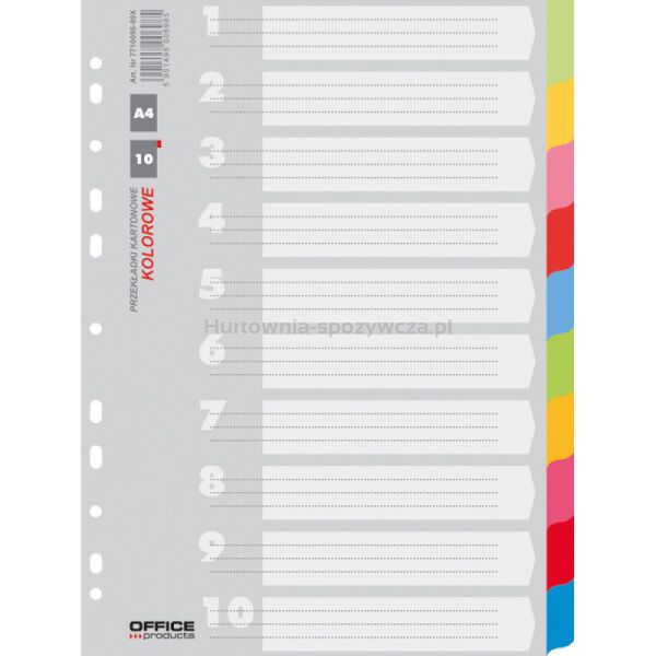 Office Products Przekładki karton, A4, 223x297mm, 10 kart, mix kolorów 