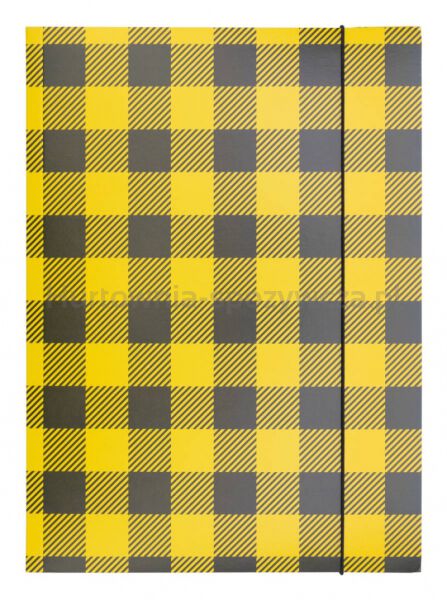 Teczka z gumką OFFICE PRODUCTS, karton/lakier, A4, 320gsm, 3-skrz., mix kolorów w kratę - 3