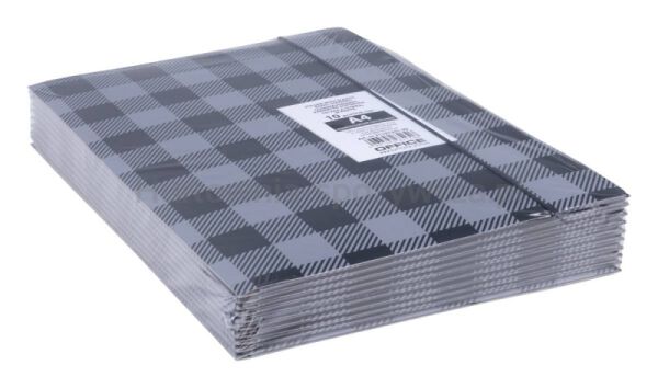 Teczka z gumką OFFICE PRODUCTS, karton/lakier, A4, 320gsm, 3-skrz., mix kolorów w kratę - 9