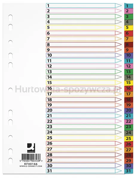 Przekładki Q-Connect Mylar, Karton, A4, 225X297Mm, 1-31, 31 Kart, Lam. Indeks, Mix Kolorów