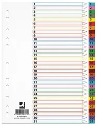 Przekładki Q-Connect Mylar, Karton, A4, 225X297Mm, 1-31, 31 Kart, Lam. Indeks, Mix Kolorów