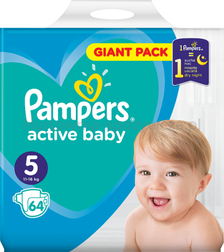 Pampers Active Baby Rozmiar 5, 64 Pieluszki, 11-16 Kg