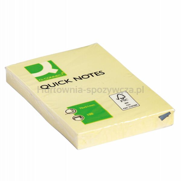 Q-Connect Bloczek samoprzylepny, 51x76mm, 1x100 kart., jasnożółty  - 2