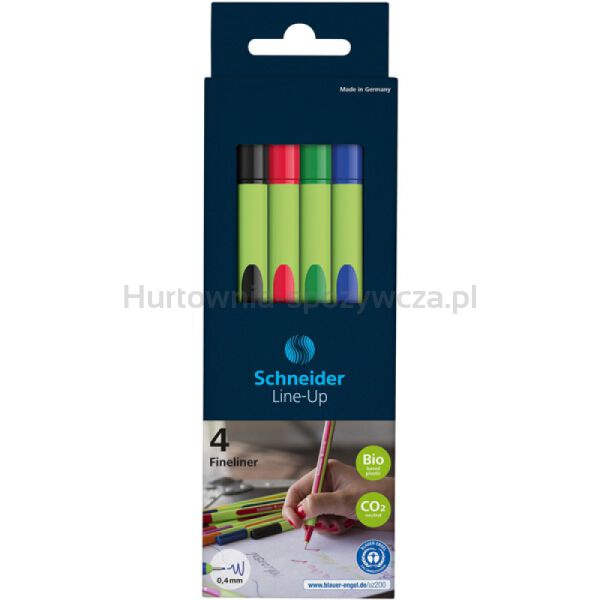Schneider Zestaw Cienkopisów Line-Up, 0,4mm, 4 szt., pudełko z zawieszką, mix kolorów 