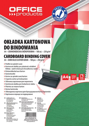 Office Products Okładki do bindowania karton, A4, 250gsm, skóropodobne, 100szt., zielone [BIURO]