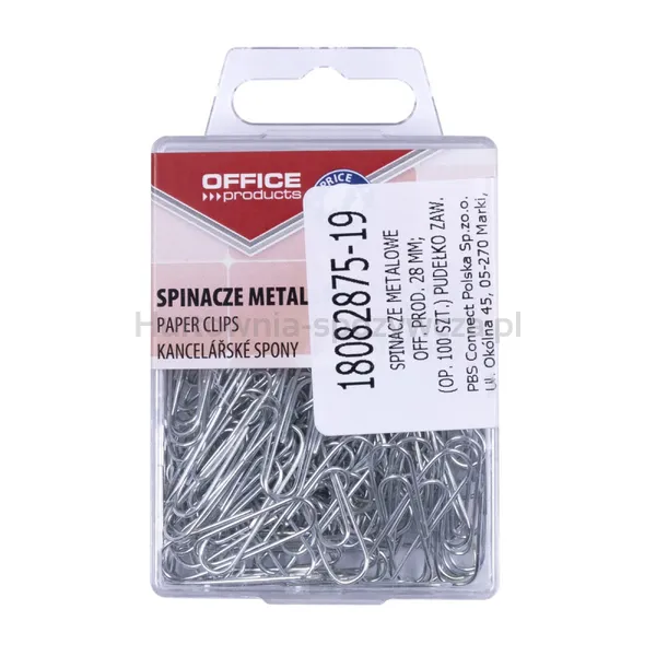 Spinacze Metalowe Office Products, 28Mm, W Pudełku, 100Szt., Srebrne