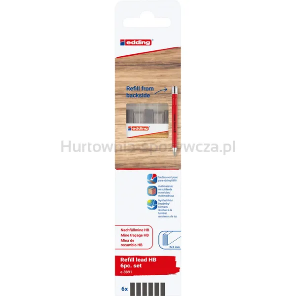 Edding Wymienne wkłady e-8891 do ołówka e-8890, HB, 6 szt., blister 