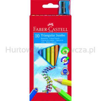 Kredki jumbo trójkątne 10 kolorów + temperówka faber castell