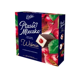E.Wedel Ptasie mleczko waniliowe z galaretką wiśniową w czekoladzie deserowej 340g