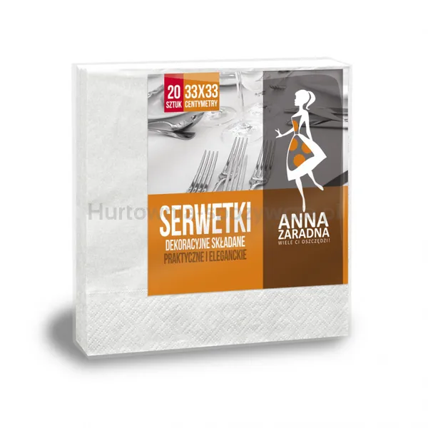 Serwetki Anna Zaradna, Trójwarstwowe, Składane, 33X33Cm, 20 Szt., Białe, Biały