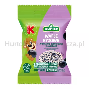 Kupiec Kubuś Wafle ryżowe z polewą jogurtową z jagodą suszoną 32 g