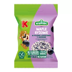 Kupiec Kubuś Wafle ryżowe z polewą jogurtową z jagodą suszoną 32 g