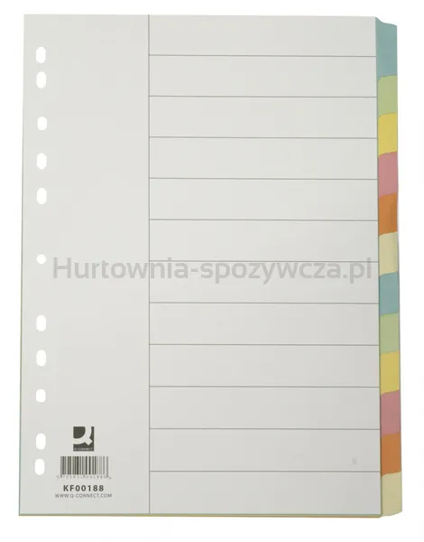 Q-Connect Przekładki karton, A4, 223x297mm, 12 kart, mix kolorów 