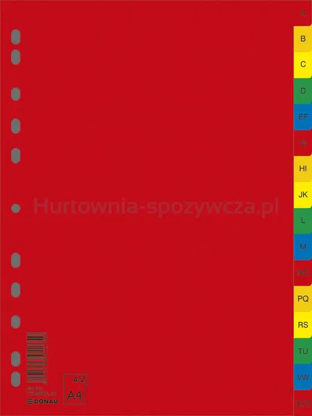 Donau Przekładki PP, A4, 230x297mm, A-Z, 16 kart, mix kolorów 