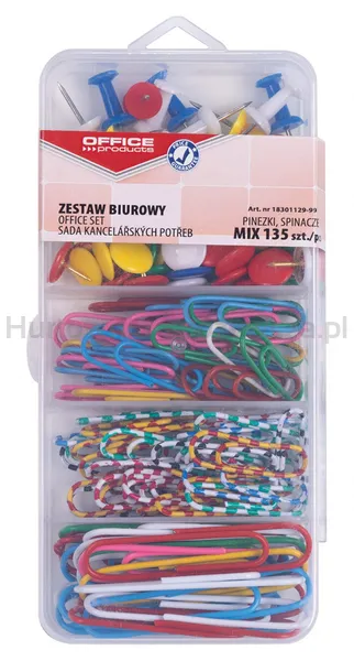 Zestaw biurowy (pinezki i spinacze) OFFICE PRODUCTS, mix 135szt.
