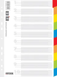 Office Products Przekładki karton, A4, 227x297mm, 10 kart, lam. indeks, mix kolorów 