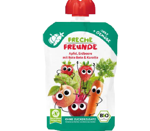 Freche Freunde  Mus Jabłko - Truskawka - Burak - Marchew Bez Dodatku Cukrów Bezglutenowy Od 8 Miesiąca Bio 100 G - Freche Freunde [BIO]