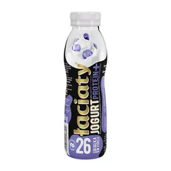 Jogurt Łaciaty jagoda ze śmietanką z wysoką zawartością białka w butelce typu PET 360g