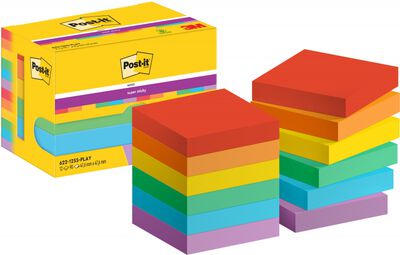 Post-It Karteczki samoprzylepne Super Sticky, 47,6x47,6mm, 12x90 kart., paleta Playful [BIURO]