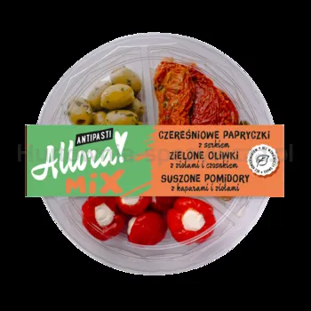 Allora Talerz mix antipasti 210g oliwki zielone, suszone pomidory, papryczki czereśniowe