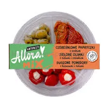 Allora Talerz mix antipasti 210g oliwki zielone, suszone pomidory, papryczki czereśniowe