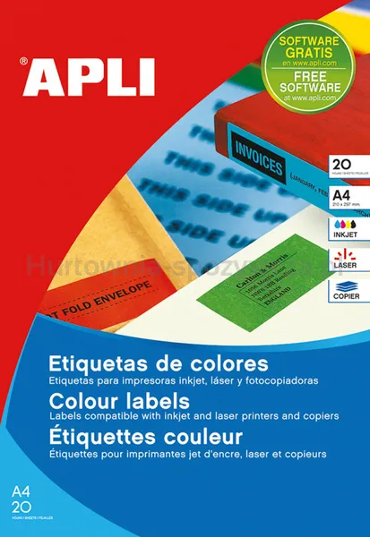Etykiety Kolorowe Apli, 210X297Mm, Prostokątne, Żółte, 20 Ark.