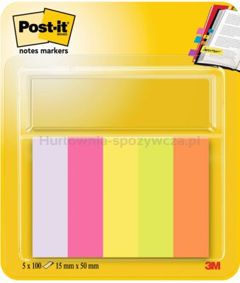 Znaczniki POST-IT® (670/5), papier, 15x50mm, 5x100 kart., mix kolorów neonowy