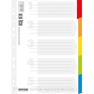 Przekładki Office Products, Karton, A4, 227X297Mm, 5 Kart, Lam. Indeks, Mix Kolorów