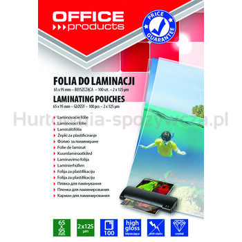 Folia do laminacji OFFICE PRODUCTS 65X95mm 2X125mic 100szt transparentna