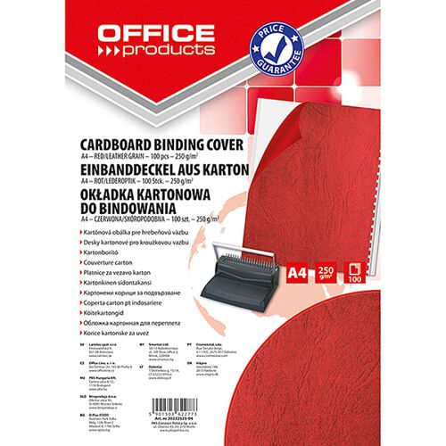 Office Products Okładki do bindowania karton, A4, 250gsm, skóropodobne, 100szt., czerwone [BIURO]